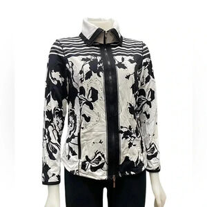 Bylyse Floral Black White  Rhinestone Zip Up Jacket Size Medium